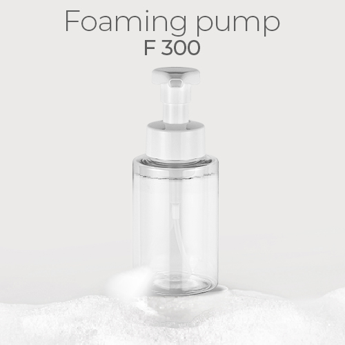 Foaming pump that creates foam without using gas propellant and allows precise mixing of liquid and air, producing a dose of high quality foam with each pumping.